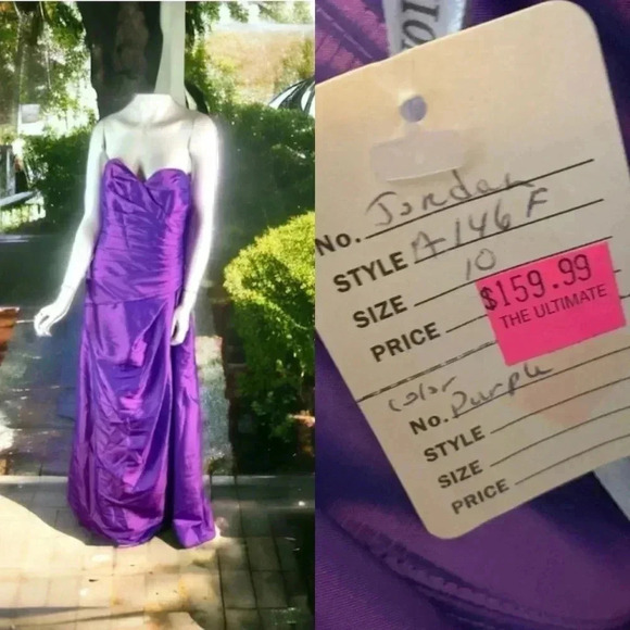 Jordan Size 10 Purple Iridescent Taffeta Side Draped Long Bridesmaid  Dress Prom - Picture 1 of 9